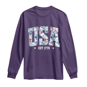 Floral USA Long Sleeve Shirt Est 1776 Patriotic American Girl 4th of July TS10 Purple Print Your Wear