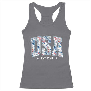 Floral USA Racerback Tank Top Est 1776 Patriotic American Girl 4th of July TS10 Charcoal Print Your Wear
