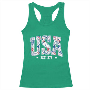 Floral USA Racerback Tank Top Est 1776 Patriotic American Girl 4th of July TS10 Irish Green Print Your Wear