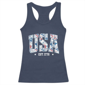 Floral USA Racerback Tank Top Est 1776 Patriotic American Girl 4th of July TS10 Navy Print Your Wear