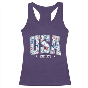 Floral USA Racerback Tank Top Est 1776 Patriotic American Girl 4th of July TS10 Purple Print Your Wear