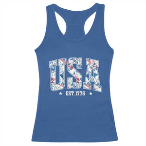 Floral USA Racerback Tank Top Est 1776 Patriotic American Girl 4th of July TS10 Royal Blue Print Your Wear