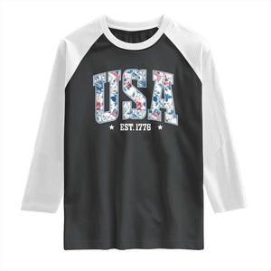 Floral USA Raglan Shirt Est 1776 Patriotic American Girl 4th of July TS10 Black White Print Your Wear