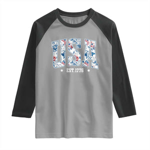 Floral USA Raglan Shirt Est 1776 Patriotic American Girl 4th of July TS10 Sport Gray Black Print Your Wear