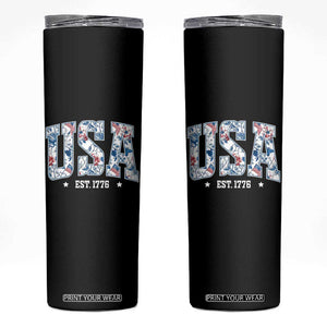 Floral USA Skinny Tumbler Est 1776 Patriotic American Girl 4th of July TS10 Black Print Your Wear