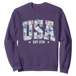 Floral USA Sweatshirt Est 1776 Patriotic American Girl 4th of July TS10 Purple Print Your Wear