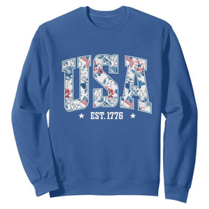 Floral USA Sweatshirt Est 1776 Patriotic American Girl 4th of July TS10 Royal Blue Print Your Wear