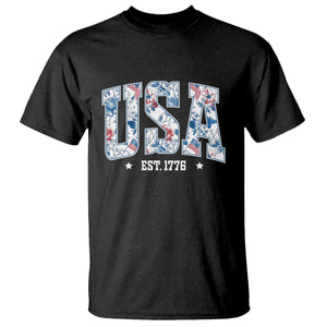 Floral USA T Shirt Est 1776 Patriotic American Girl 4th of July TS10 Black Print Your Wear