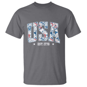 Floral USA T Shirt Est 1776 Patriotic American Girl 4th of July TS10 Charcoal Print Your Wear