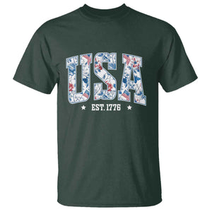 Floral USA T Shirt Est 1776 Patriotic American Girl 4th of July TS10 Dark Forest Green Print Your Wear