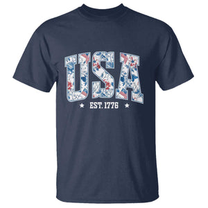 Floral USA T Shirt Est 1776 Patriotic American Girl 4th of July TS10 Navy Print Your Wear
