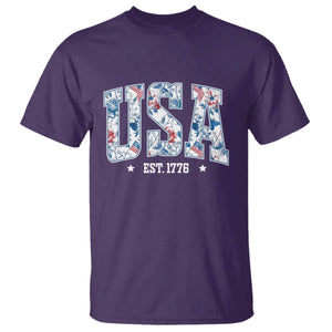 Floral USA T Shirt Est 1776 Patriotic American Girl 4th of July TS10 Purple Print Your Wear