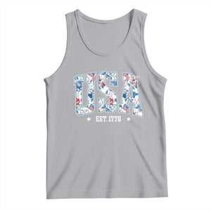 Floral USA Tank Top Est 1776 Patriotic American Girl 4th of July TS10 Athletic Heather Print Your Wear