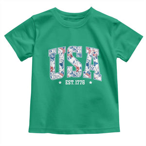 Floral USA Toddler T Shirt Est 1776 Patriotic American Girl 4th of July TS10 Irish Green Print Your Wear