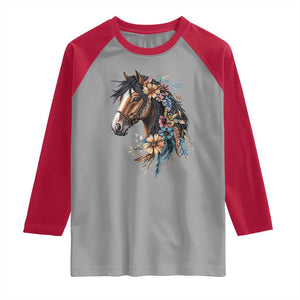 Floral Wild Horse Country Horse Riding Raglan Shirt TS11 Sport Gray Red Print Your Wear