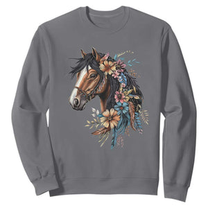 Floral Wild Horse Country Horse Riding Sweatshirt TS11 Charcoal Print Your Wear