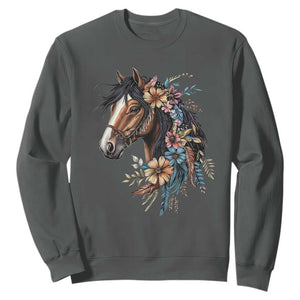 Floral Wild Horse Country Horse Riding Sweatshirt TS11 Dark Heather Print Your Wear