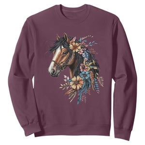 Floral Wild Horse Country Horse Riding Sweatshirt TS11 Maroon Print Your Wear