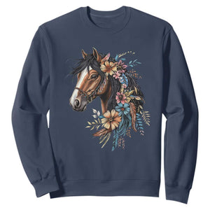 Floral Wild Horse Country Horse Riding Sweatshirt TS11 Navy Print Your Wear