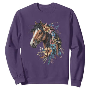 Floral Wild Horse Country Horse Riding Sweatshirt TS11 Purple Print Your Wear