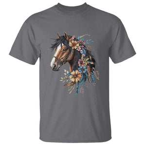 Floral Wild Horse Country Horse Riding T Shirt TS11 Charcoal Print Your Wear