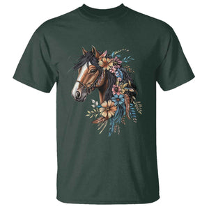 Floral Wild Horse Country Horse Riding T Shirt TS11 Dark Forest Green Print Your Wear