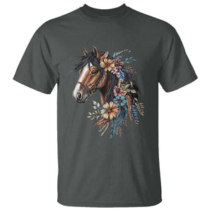 Floral Wild Horse Country Horse Riding T Shirt TS11 Dark Heather Print Your Wear