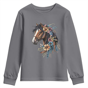 Floral Wild Horse Country Horse Riding Youth Sweatshirt TS11 Charcoal Print Your Wear