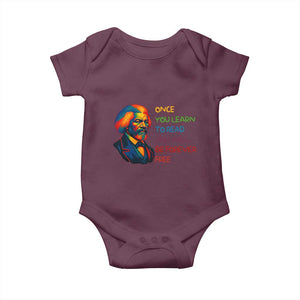 Frederick Douglass Inspirational Baby Onesie Learn to Read Be Forever Free Black Leader TS02 Maroon Print Your Wear