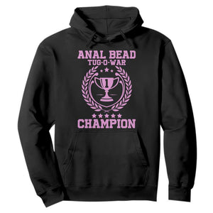 Funny #1 Anal Bead Tug O War Champion Hoodie Pink Adult Humor Cringe - PrintYourWear Size: S Color: Black