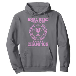 Funny #1 Anal Bead Tug O War Champion Hoodie Pink Adult Humor Cringe - PrintYourWear Size: S Color: Charcoal