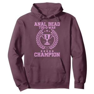 Funny #1 Anal Bead Tug O War Champion Hoodie Pink Adult Humor Cringe - PrintYourWear Size: S Color: Maroon