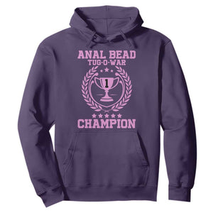 Funny #1 Anal Bead Tug O War Champion Hoodie Pink Adult Humor Cringe - PrintYourWear Size: S Color: Purple