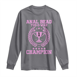 Funny #1 Anal Bead Tug O War Champion Long Sleeve Shirt Pink Adult Humor Cringe - PrintYourWear Size: S Color: Charcoal