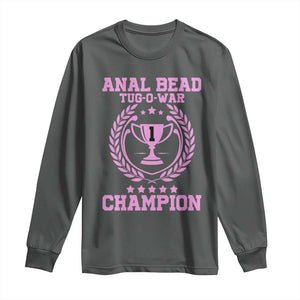 Funny #1 Anal Bead Tug O War Champion Long Sleeve Shirt Pink Adult Humor Cringe - PrintYourWear Size: S Color: Dark Heather