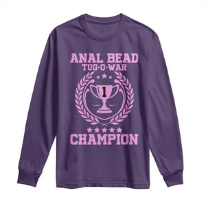 Funny #1 Anal Bead Tug O War Champion Long Sleeve Shirt Pink Adult Humor Cringe - PrintYourWear Size: S Color: Purple
