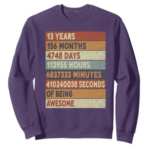 Funny 13th Birthday Sweatshirt 13 Years 156 Months 4748 Days Vintage Retro TS11 Purple Print Your Wear