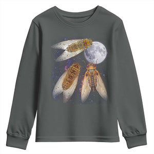 Funny 3 Cicadas Concert Fest Moon Cicada Reunion Youth Sweatshirt TS11 Dark Heather Print Your Wear