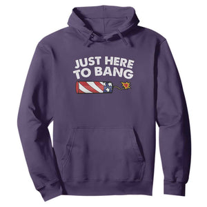 Funny 4th July Just Here To Bang Hoodie USA Fireworks American Flag TS10 Purple Print Your Wear