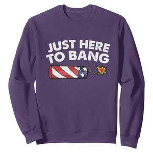Funny 4th July Just Here To Bang Sweatshirt USA Fireworks American Flag TS10 Purple Print Your Wear