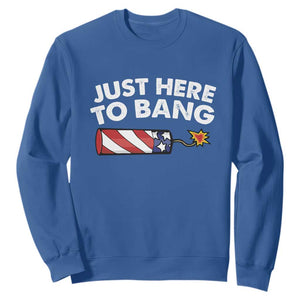 Funny 4th July Just Here To Bang Sweatshirt USA Fireworks American Flag TS10 Royal Blue Print Your Wear