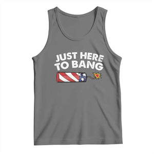 Funny 4th July Just Here To Bang Tank Top USA Fireworks American Flag TS10 Black Heather Print Your Wear