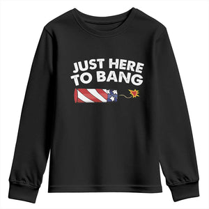 Funny 4th July Just Here To Bang Youth Sweatshirt USA Fireworks American Flag TS10 Black Print Your Wear