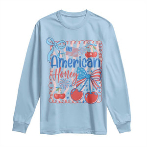 Funny 4th Of July American Honey Long Sleeve Shirt USA Independence Day Coquette TS11 Light Blue Print Your Wear