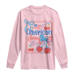 Funny 4th Of July American Honey Long Sleeve Shirt USA Independence Day Coquette TS11 Light Pink Print Your Wear