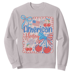 Funny 4th Of July American Honey Sweatshirt USA Independence Day Coquette TS11 Ice Gray Print Your Wear