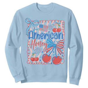 Funny 4th Of July American Honey Sweatshirt USA Independence Day Coquette TS11 Light Blue Print Your Wear