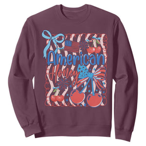 Funny 4th Of July American Honey Sweatshirt USA Independence Day Coquette TS11 Maroon Print Your Wear