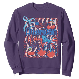 Funny 4th Of July American Honey Sweatshirt USA Independence Day Coquette TS11 Purple Print Your Wear