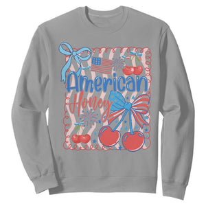 Funny 4th Of July American Honey Sweatshirt USA Independence Day Coquette TS11 Sport Gray Print Your Wear
